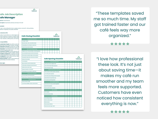 Cafe Opening & Closing Checklists - Customizable Template