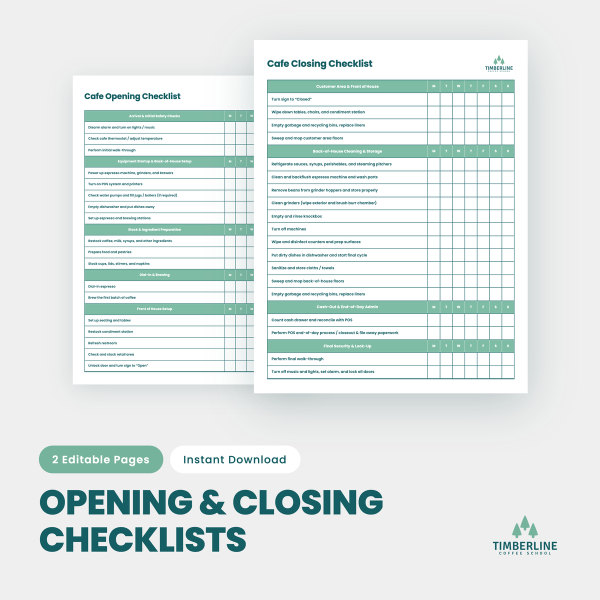 Cafe Open & Close Checklists